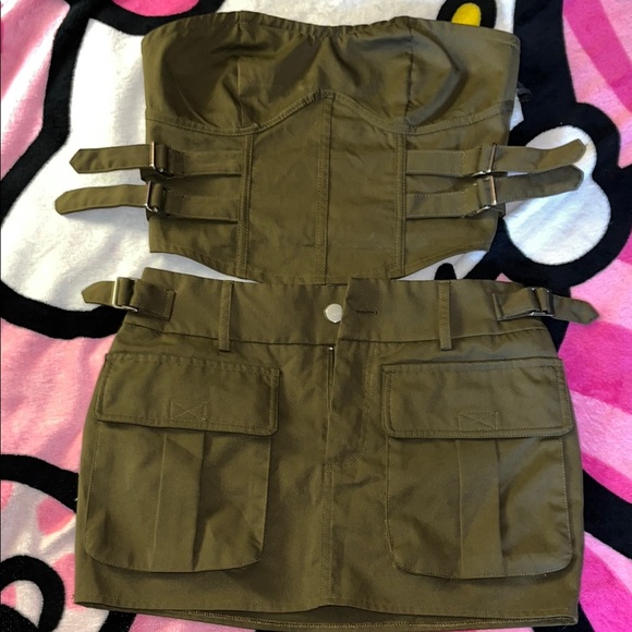 New Fashion nova Army Green Strapless Mini skirt set - Picture 1 of 1